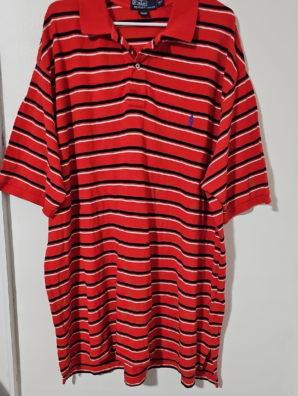 Polo Ralph Lauren Men's 3XLT Tall Red Black White Striped Polo Shirt Blue Pony